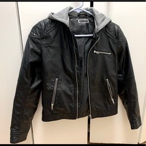 H&M boys faux leather jacket with removable hood